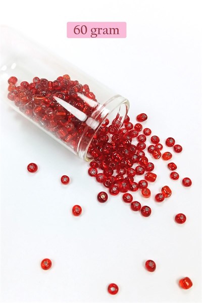 Dökme Cam Kum Boncuk Büyük Boy (6/0) 4 mm - 60 Gram - Şeffaf Kırmızı - BNC115