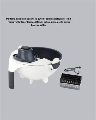 Döner Mekanizmalı 5’i 1 Arada Süzgeçli Rende Sebze Meyve Doğrama Cihazı