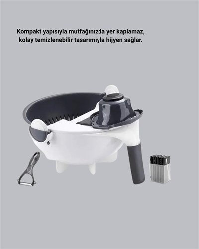 Döner Mekanizmalı 5’i 1 Arada Süzgeçli Rende Sebze Meyve Doğrama Cihazı