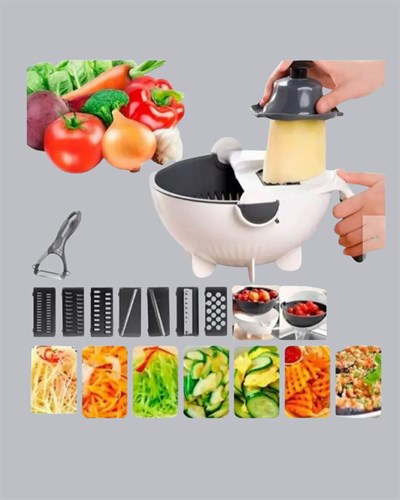 Döner Mekanizmalı 5’i 1 Arada Süzgeçli Rende Sebze Meyve Doğrama Cihazı