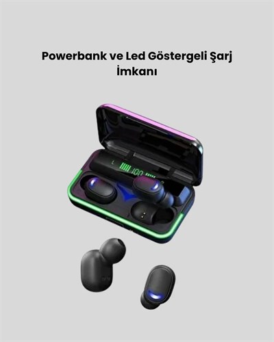 E10 Kablosuz Bluetooth Kulaklık – 3D Ses, Powerbank Şarj Kutusu