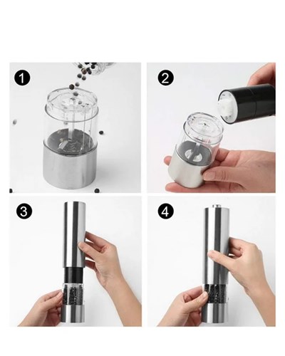 Elektrikli Baharat Öğütücü Pilli Paslanmaz Çelik Otomatik Tuz Karabiber Değirmeni