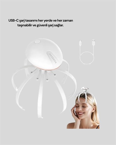 Elektrikli Kafa Masaj Cihazı 3 Modlu USB-C Şarjlı Rahatlatıcı Masaj Aleti