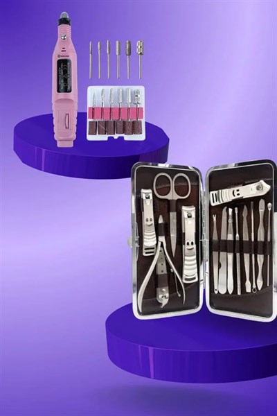 Elektrikli Manikür Pedikür Seti İkili Set 12 Parça Tırnak Bakımı Törpü Protez Çıkarma