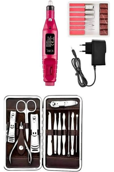 Elektrikli Manikür Pedikür Seti İkili Set 12 Parça Tırnak Bakımı Törpü Protez Çıkarma