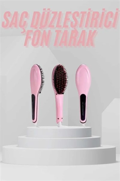 Elektrikli Saç Düzleştirici Tarak Saç Düzleştirici Fırça Sıkı Dişli Pembe