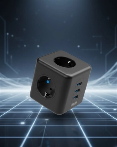 Elektronik Cihazlar İçin Akım Korumalı 3 Prizli USB’li Küp Priz