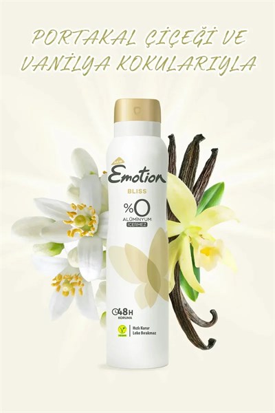 Emotion Bliss Kadın Vegan Deodorant 150 Ml Hızlı Kurur , Leke Bırakmaz