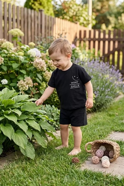 Erkek Çocuk Yazlık Şort Takım Siyah