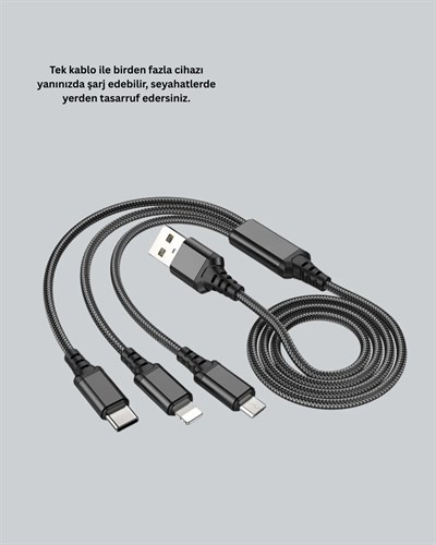 Evrensel 3 Başlıklı Şarj Kablosu – iPhone Huawei Samsung İçin