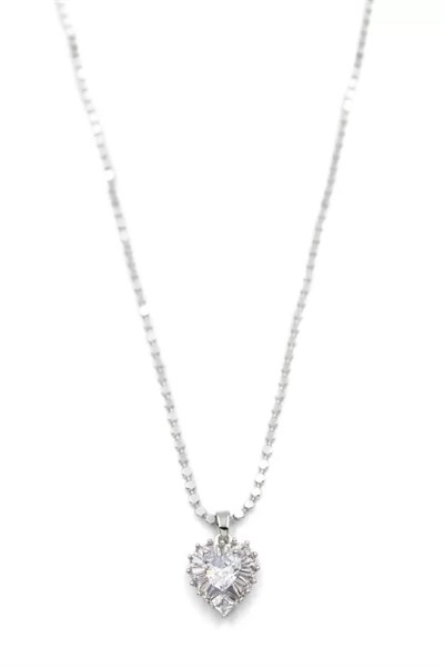 Ezme Zincir Taşlı Kolye - Gümüş