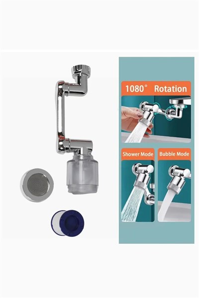 Filtreli Mutfak Banyo Musluk Başlığı 1080 Derece Dönebilen Fonksiyonel Evrensel Büyük Boy