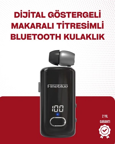 Fineblue F580 Bluetooth Kulaklık – Klipsli, Dijital Göstergeli, Su Geçirmez, 12 Saat Pil Ömürlü