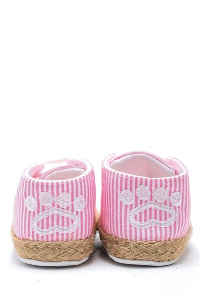 First Step Kedi Nakışlı Çizgili Patik - Pembe 12-16 Ay / No.19
