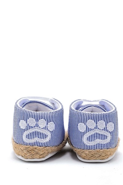 First Step Kedi Nakışlı Çizgili Patik - Saks Mavisi 8-12 Ay / No.18