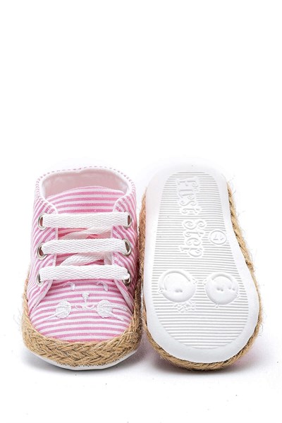First Step Kedi Nakışlı Çizgili Patik - Pembe 12-16 Ay / No.19