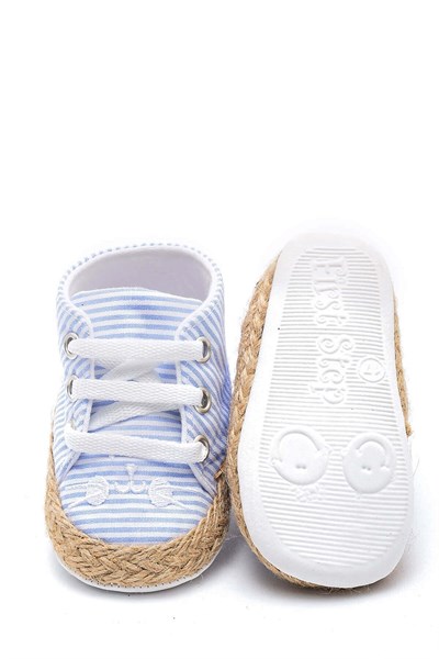 First Step Kedi Nakışlı Çizgili Patik - Mavi 3-7 Ay / No.17