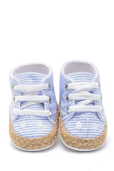 First Step Kedi Nakışlı Çizgili Patik - Mavi 8-12 Ay / No.18