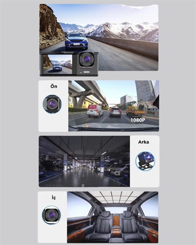 Full HD Çift Yönlü Araç Kamerası Hareket Algılama Döngüsel Kayıt