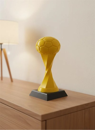 Futbol Toplu Sarı Kupa 21cm Masaüstü Dekor Ödül Figürü