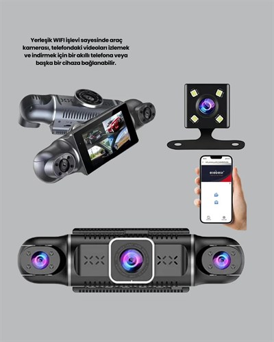 GPS’li 4 Kameralı Araç İç Dış Kayıt Sistemi 1080P WiFi Destekli