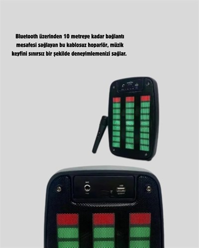 GTS 1793 Işıklı 6.5 İnç Kablosuz Hoparlör Bluetooth, USB ve FM Özellikli