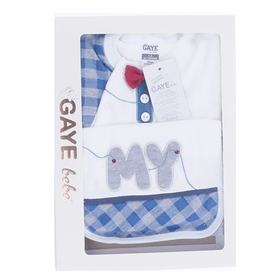 Gaye Bebe 5li Hastane Çıkışı - Ekose Desenli Papyonlu Mavi