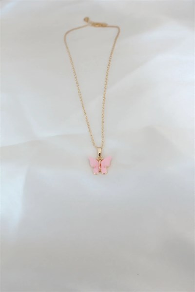 Gold Kaplama Pembe Sedefli Kelebek Kolye