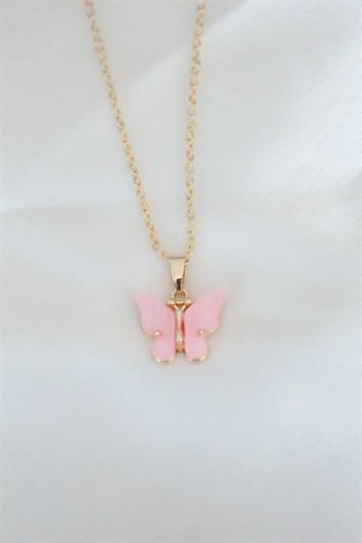 Gold Kaplama Pembe Sedefli Kelebek Kolye