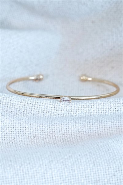 Gold Renk Kelepçe Model Zirkon Taşlı Çelik Bileklik Kaliteli