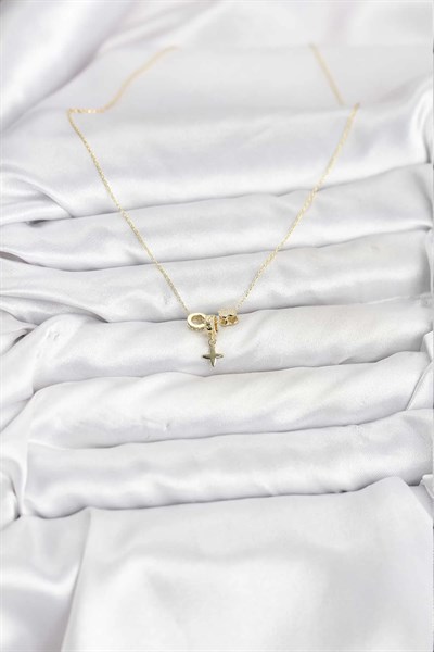 Gold Renk Pirinç Minimal Charmlı Kadın Kolye