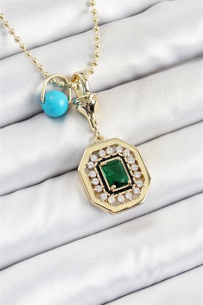 Gold Renk Pirinç Zirkon Taşlı Kadın Serenay Kolyesi