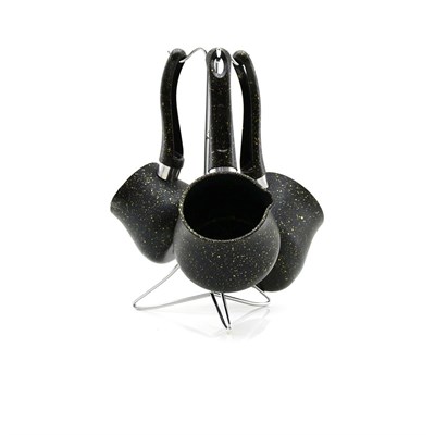 Granit Çelik Cezve Seti 4lü (230/280/380 ml) Metal Standlı