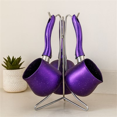 Granit Çelik Cezve Seti 4lü (230/280/380 ml) Metal Standlı