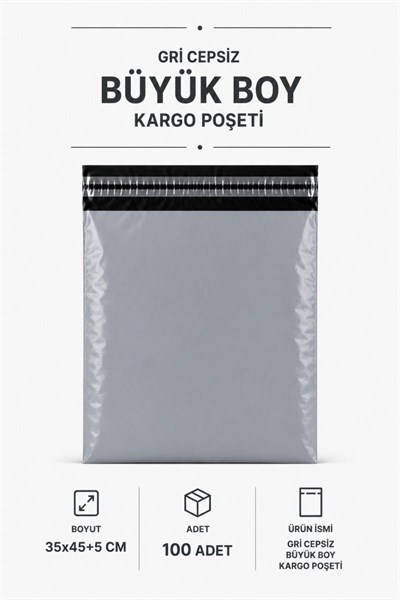 Gri Cepsiz Büyük Boy Kargo Poşeti 35x45+5 Cm 100 Adet