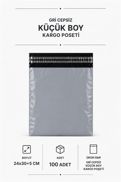 Gri Cepsiz Küçük Boy Kargo Poşeti 24x30+5 Cm 100 Adet