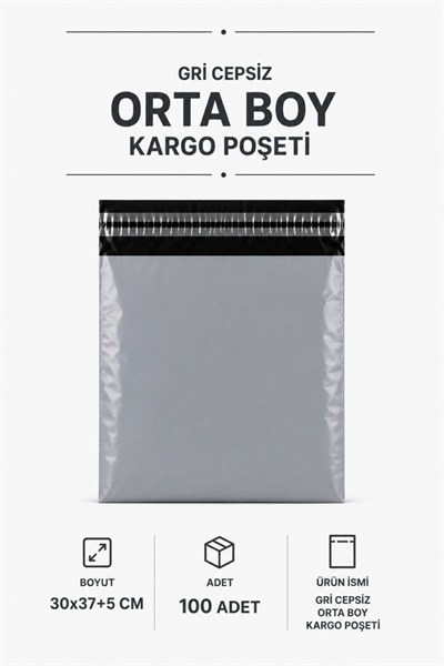 Gri Cepsiz Orta Boy Kargo Poşeti 30x37+5 Cm 100 Adet