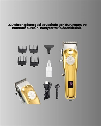 Güçlü Motorlu LCD Ekranlı Şarjlı Tıraş ve Şekillendirme Makinesi