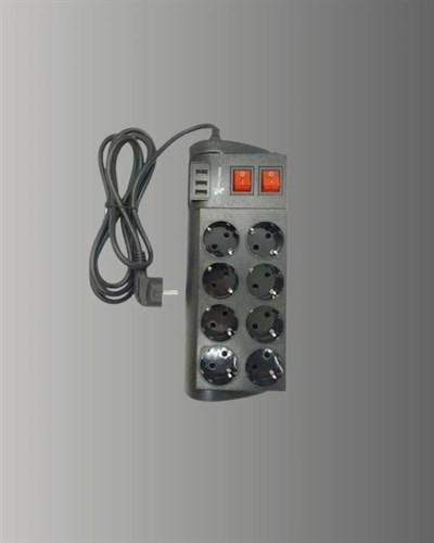 Güçlü Termal Korumalı 8 Priz + 3 USB Çoklu Uzatma Kablosu 2m