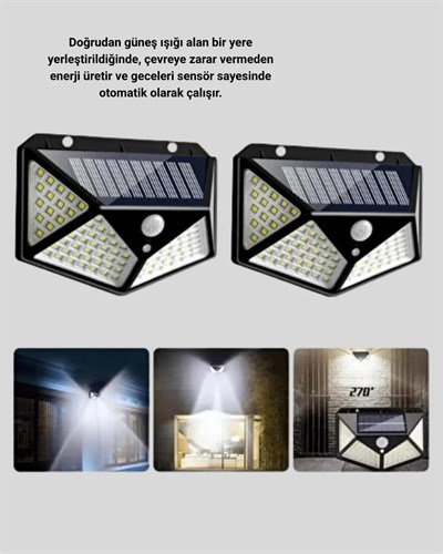 Güneş Enerjili Aydınlatma 100 LED Sensörlü Solar Dış Mekan Lamba