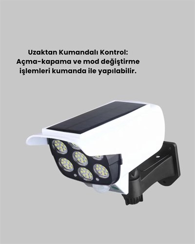 Güneş Enerjili Kamera Görünümlü Hareket Sensörlü LED Duvar Lambası Uzaktan Kumandalı