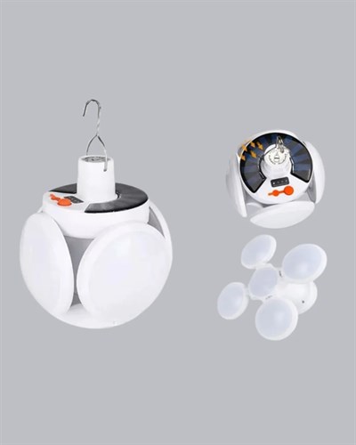 Güneş Enerjili ve USB Şarjlı LED Kamp Lambası – 5 Farklı Işık Modlu, Askılı Tasarım