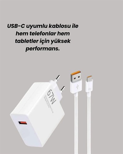 Güvenli ve Hızlı Şarj İçin 67W Turbo Adaptör Type-C Kablo ile