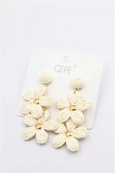 Hasır Çiçek Küpe - Krem