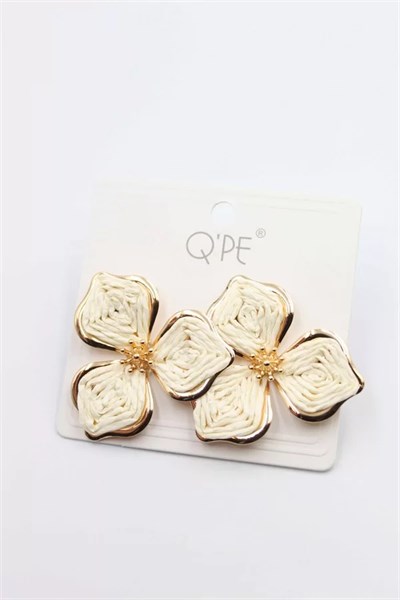 Hasır Çiçek Küpe - Krem