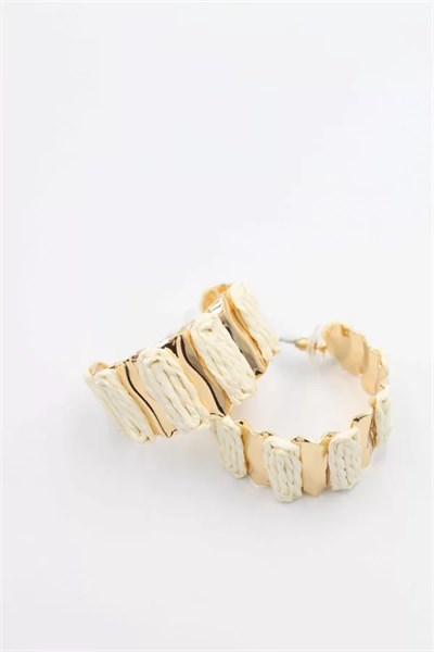 Hasır Halka Küpe - Krem