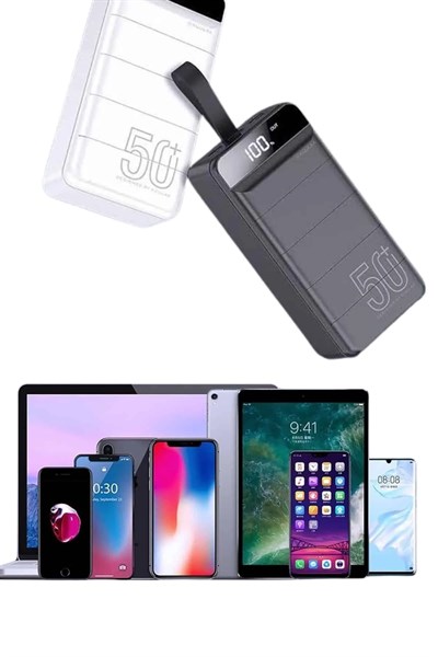 Hızlı Taşınabilir 50.000 Mah Powerbank Led Ekran Android ve İOS Uyumlu