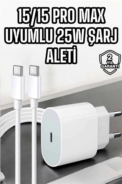 İOS Uyumlu Type-C Girişli Hızlı Şarj 15/15 Pro Max Adaptör ve Kablosu