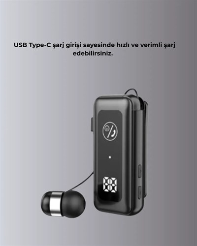 İçi Sarılabilen Kablo ve Yaka Klipsli Bluetooth Kulaklık