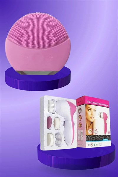 İkili Cilt Bakım Seti 5 Başlıklı Yüz Temizleme ve Masaj Aleti Canlandırıcı ve Onarıcı